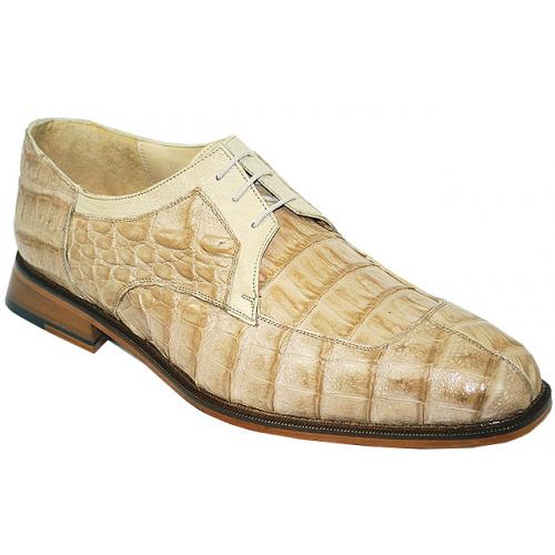 Belvedere "Susa" Tan Genuine All-Over Hornback Crocodile Shoes With Quill Ostrich Trim